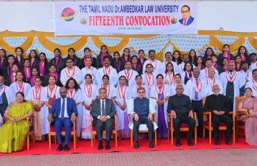 Thiru.R.N.Ravi, Hon’ble Governor of Tamil Nadu and Chancellor, The Tamil Nadu Dr. Ambedkar Law University presented the medals and degrees to 16,571 students at 15th Convocation of the The Tamil Nadu Dr. Ambedkar Law University at University Auditorium, The Tamil Nadu Dr. Ambedkar Law University, Perungudi Campus, Chennai - 28.02.2026. Justice Thiru. Manindra Mohan Shrivastava, Hon'ble Chief Justice, Madras High Court participated as chief guest and delivered the convocation address. Justice Thiru. V. Bharathidasan, Convener, Convener Committee and other dignitaries were present.