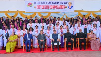 Thiru.R.N.Ravi, Hon’ble Governor of Tamil Nadu and Chancellor, The Tamil Nadu Dr. Ambedkar Law University presented the medals and degrees to 16,571 students at 15th Convocation of the The Tamil Nadu Dr. Ambedkar Law University at University Auditorium, The Tamil Nadu Dr. Ambedkar Law University, Perungudi Campus, Chennai - 28.02.2026. Justice Thiru. Manindra Mohan Shrivastava, Hon'ble Chief Justice, Madras High Court participated as chief guest and delivered the convocation address. Justice Thiru. V. Bharathidasan, Convener, Convener Committee and other dignitaries were present.