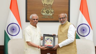 Thiru. Rajendra Vishwanath Arlekar, Hon’ble Governor of Tamil Nadu after assuming charge as Governor of Tamil Nadu called on Thiru. C.P.Radhakrishnan, Hon’ble Vice-President of India at Sansad Bhawan, New Delhi - 30.03.2026.