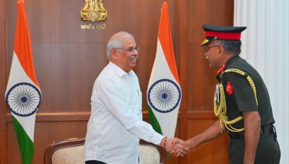 Lieutenant General V. Sreehari, General Officer Commanding, Dakshin Bharat Area called on Thiru. Rajendra Vishwanath Arlekar, Hon'ble Governor of Tamil Nadu at Lok Bhavan, Chennai - 03.04.2026.