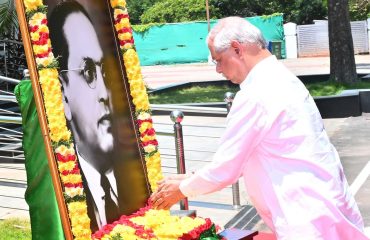 Thiru. Rajendra Vishwanath Arlekar, Hon'ble Governor of Tamil Nadu paid floral tributes to Bharat Ratna Dr. B.R. Ambedkar on his birth anniversary at Dr. B.R. Ambedkar statue, Lok Bhavan, Chennai - 14.04.2026.