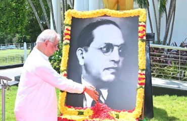 Thiru. Rajendra Vishwanath Arlekar, Hon'ble Governor of Tamil Nadu paid floral tributes to Bharat Ratna Dr. B.R. Ambedkar on his birth anniversary at Dr. B.R. Ambedkar statue, Lok Bhavan, Chennai - 14.04.2026.