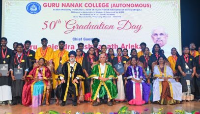 Thiru. Rajendra Vishwanath Arlekar, Hon'ble Governor of Tamil Nadu, participated as chief guest and presented the medals and certificates to the students at the 50th Graduation Day of Guru Nanak College at the function held at Shaheed Baba Deep Singh Auditorium, Guru Nanak College, Velachery, Chennai - 18.06.2026.