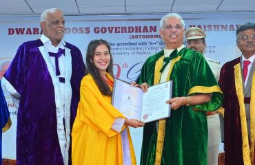Thiru. Rajendra Vishwanath Arlekar, Hon’ble Governor of Tamil Nadu participated as chief guest and presented the degrees and medals to the students at the 59th Graduation Day of Dwaraka Doss Goverdhan Doss Vaishnav College, held at Dwaraka Auditorium, Dwaraka Doss Goverdhan Doss Vaishnav College, Arumbakkam, Chennai - 11.07.2026.