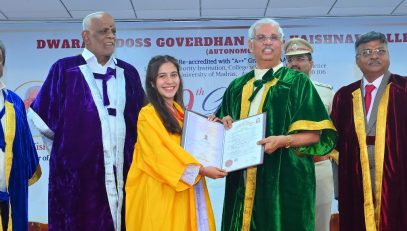 Thiru. Rajendra Vishwanath Arlekar, Hon’ble Governor of Tamil Nadu participated as chief guest and presented the degrees and medals to the students at the 59th Graduation Day of Dwaraka Doss Goverdhan Doss Vaishnav College, held at Dwaraka Auditorium, Dwaraka Doss Goverdhan Doss Vaishnav College, Arumbakkam, Chennai - 11.07.2026.