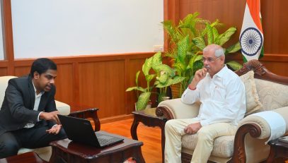 Thiru. Rajendra Vishwanath Arlekar, Hon'ble Governor of Tamil Nadu discussed with the officials about Census 2027 self-enumeration process at Lok Bhavan, Chennai on 17.07.2026. Thiru. Sajjansingh R.Chavan, I.A.S., Secretary to Governor, Thiru. M.Sundaresh Babu, I.A.S., Director, Census Operations, Tamil Nadu, Tmt. Chitra Vijayan, I.A.S., Deputy Commissioner (Revenue & Finance), Greater Chennai Corporation and officials were present.