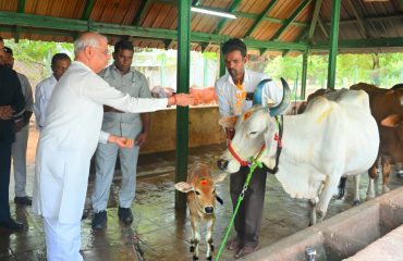 Thiru. Rajendra Vishwanath Arlekar, Hon'ble Governor of Tamil Nadu, visited the Goshala at Lok Bhavan and offered prayers there, in Chennai - 27.07.2026.