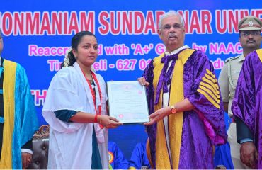 Thiru. Rajendra Vishwanath Arlekar, Hon'ble Governor of Tamil Nadu and Chancellor of Manonmaniam Sundaranar University, participated and presented the medals and degrees to 950 students, presided over the 33rd convocation of Manonmaniam Sundaranar University, held at the V.O.Chidambaranar Auditorium, Manonmaniam Sundaranar University, Tirunelveli - 28.07.2026.