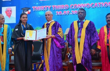 Thiru. Rajendra Vishwanath Arlekar, Hon'ble Governor of Tamil Nadu and Chancellor of Manonmaniam Sundaranar University, participated and presented the medals and degrees to 950 students, presided over the 33rd convocation of Manonmaniam Sundaranar University, held at the V.O.Chidambaranar Auditorium, Manonmaniam Sundaranar University, Tirunelveli - 28.07.2026.