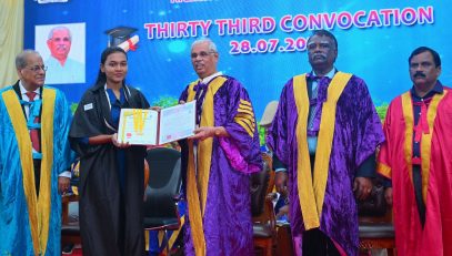 Thiru. Rajendra Vishwanath Arlekar, Hon'ble Governor of Tamil Nadu and Chancellor of Manonmaniam Sundaranar University, participated and presented the medals and degrees to 950 students, presided over the 33rd convocation of Manonmaniam Sundaranar University, held at the V.O.Chidambaranar Auditorium, Manonmaniam Sundaranar University, Tirunelveli - 28.07.2026.