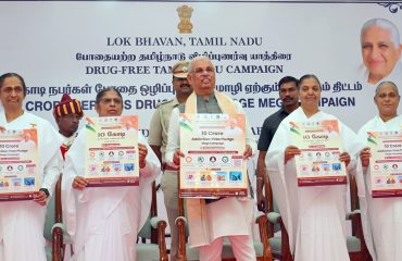 Thiru. Rajendra Vishwanath Arlekar, Hon'ble Governor of Tamil Nadu, participated as the Chief Guest and unveiled the campaign poster of the 10 Crore Person Drug-Free Pledge Mega Campaign at the inauguration of its State-level launch at Bharathiyar Mandapam, Lok Bhavan, Chennai- 05.08.2026.