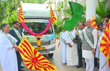 Thiru. Rajendra Vishwanath Arlekar, Hon'ble Governor of Tamil Nadu, participated as the Chief Guest and flagged off the Drug-Free Pledge Campaign vehicle at the inauguration of the State-level launch of the 10 Crore Person Drug-Free Pledge Mega Campaign at Bharathiar Mandapam, Lok Bhavan, Chennai - 05.08.2026.