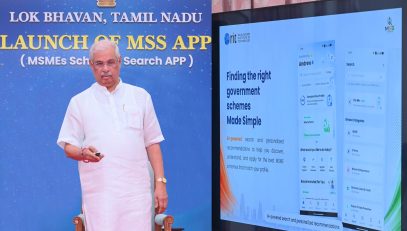 Thiru. Rajendra Vishwanath Arlekar, Hon'ble Governor of Tamil Nadu launched “MSS APP” (MSME’s schemes search APP) soft launch and Felicitated the Faculties and Students involved in the development of the “MSS App” (MSME’s schemes search App) at Bharathiar Mandapam, Lok Bhavan, Chennai - 07.08.2026.