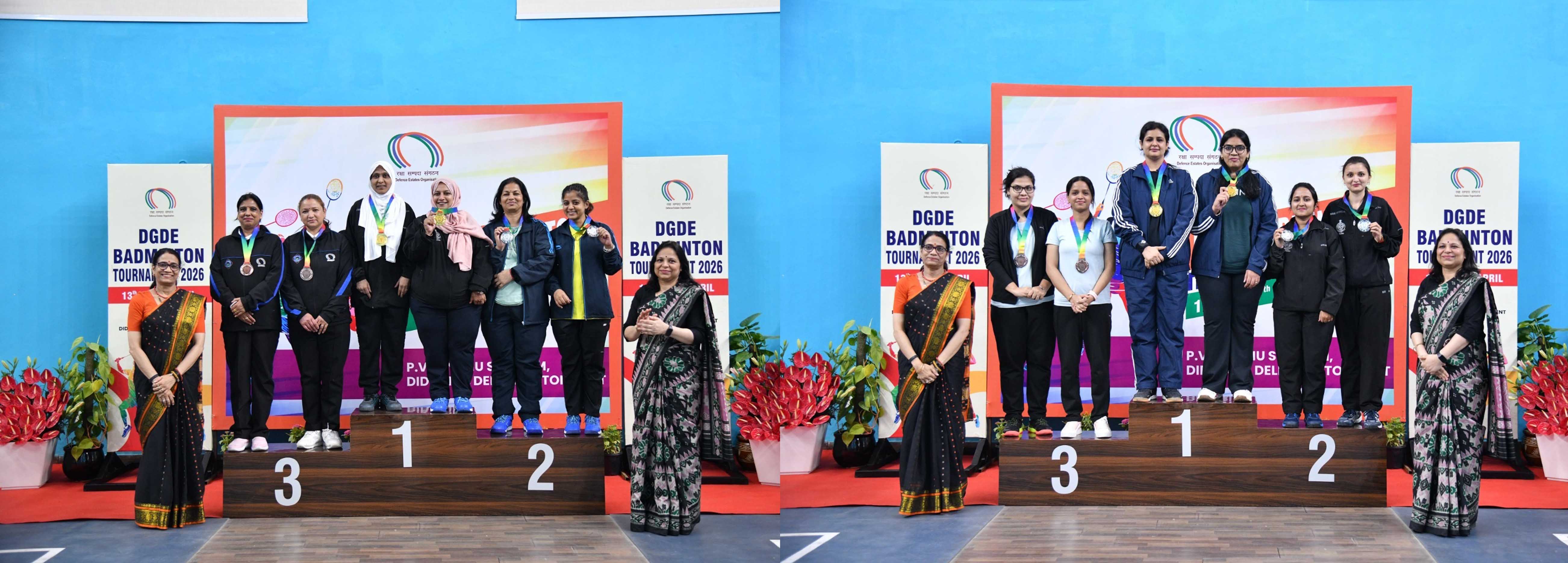 महिला युगल विजेता-डी. जी. डी. ई. बैडमिंटन टूर्नामेंट 2026 (40 वर्ष से अधिक और 40 वर्ष से कम दोनों श्रेणियों के लिए)।