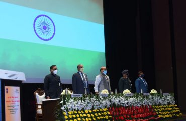 National Anthem being played during the Defence Land Survey Award and Inauguration of Webinar on e-Chhawani on 10-02-2022