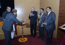 Shri Ajay Bhatt, Hon'ble Minister of State for Defence lighting the lamp;?>