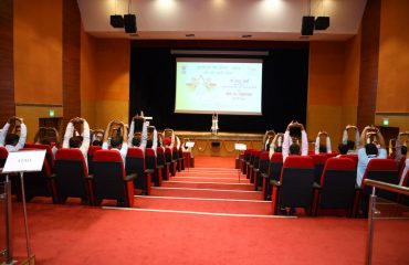 Inside view of Chanakya Auditorium during yoga session by Dr. Indu Sharma on 30-05-2022