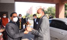 Dr Ajay Kumar, the then Defence Secretary being welcomed by Shri Ajay Kumar Sharma, the then Director General Defence Estates.;?>