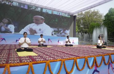 Stage at Shri Nagesh Garden, Delhi Cantt during the celebration of Yog Utsav (19-05-2022)