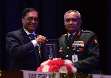 Defence Estates Day 2022: Chief of Army Staff General Manoj Pandey, PVSM, AVSM, VSM, ADC being presented a memento by Shri Ajay Kumar Sharma, the then Director General Defence Estates;?>