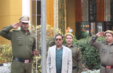 Flag hosting being done by Shri Ajay Kumar Sharma, the then DGDE on 74th Republic Day