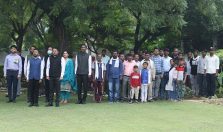 Officers and Staff assembled for flag hoisting ceremony on the occasion of 77th Independence Day;?>