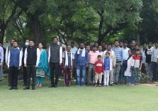 Officers and Staff assembled for flag hoisting ceremony on the occasion of 77th Independence Day;?>