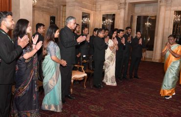 The Hon'ble President of India, Smt Droupadi Murmu with the Officers/Officer Trainees of Indian Defence Estates Service on July 24, 2023