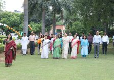 Officers and Staff assembled for flag hoisting ceremony on the occasion of 77th Independence Day;?>