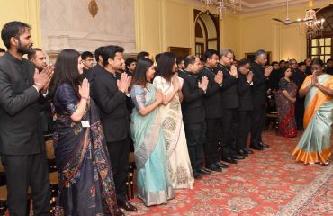 The Hon'ble President of India, Smt Droupadi Murmu with the Officers/Officer Trainees of Indian Defence Estates Service on July 24, 2023