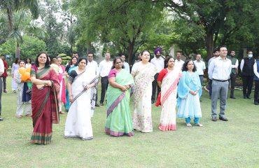 Officers and Staff of Direcrectorate General Defence Estates assembled for flag hoisting ceremony on the occasion of 77th Independence Day