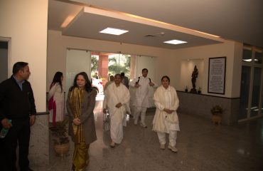 Representatives of Brahma Kumaris being welcomed by officers