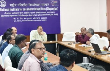 Sri. Rajeev Sharma (IFoS), Joint Secretary, DEPWD, MOSJE, GOI chairing the meeting with Director, NILD and other officials of NILD