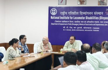 Sri. Rajeev Sharma (IFoS), Joint Secretary, DEPWD, MOSJE, GOI chairing the meeting with Dr. Lalit Narayan, Director, NILD and other officials of NILD