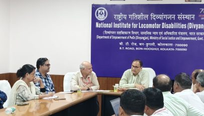 Sri. Rajeev Sharma (IFoS), Joint Secretary, DEPWD, MOSJE, GOI chairing the meeting with Dr. Lalit Narayan, Director, NILD and other officials of NILD