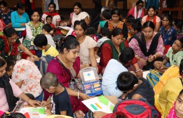 Chindren with Disabilities participating in Sit & Draw competition on the theme of Yoga “Yoga for One Earth One Health” of International Day of Yoga