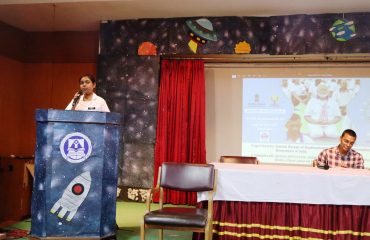 Student participanting in Elocution competition during the competitions in the series of Yoga Sangam programs of International Day of Yoga-2025