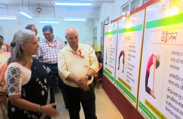 Dr. Lalit Narayan Director, NILD and Ms. Sumita Chakraborty, Asstt. Director, CBC, Kolkata observing exhibition on Yoga