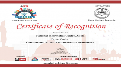 National Informatics Centre, District Akola received eLets Smart Governance 2015 Award