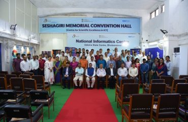 Group photo of dignitaries and participants at the AI in e-Governance Workshop hosted by NIC Odisha
