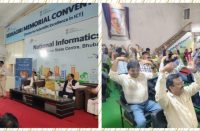 Officers of NIC Odisha performing mental health exercises as demonstrated by the expert during the awareness programme.