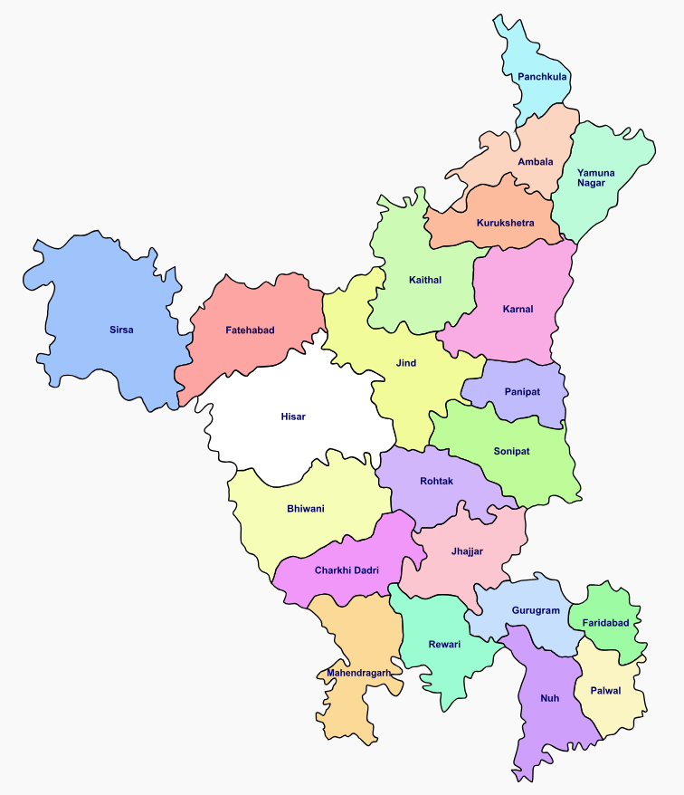 Official map of Haryana showing district boundaries