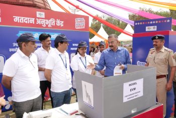 State election commissioner at EVM model stall
