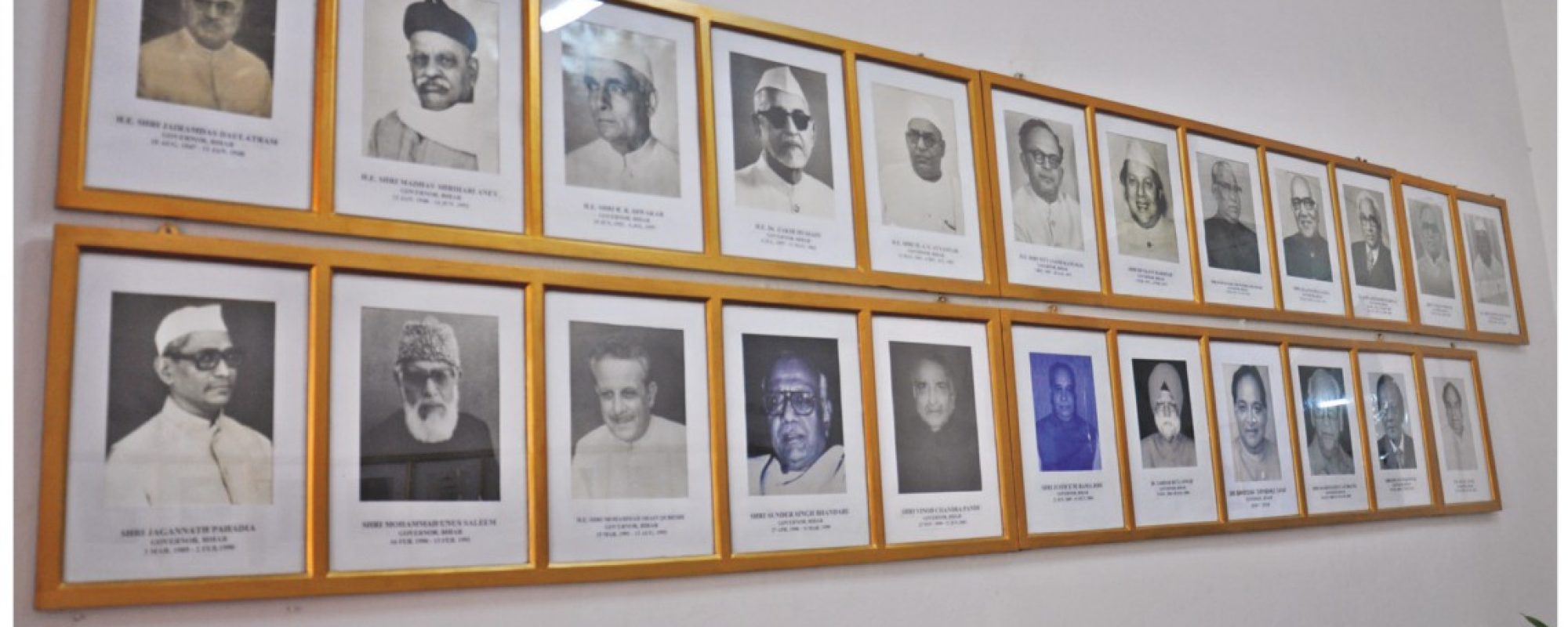 Portraits of former Governors hung on the walls of the ground floor in Bihar Raj Bhavan
