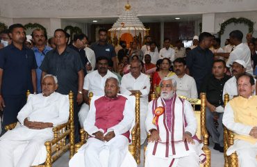 His Excellency with CM Shri Nitish Kumar at ISKCON Temple Patna.