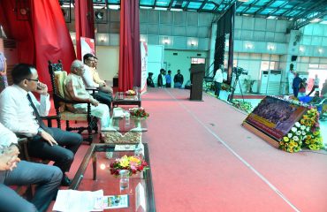 His Excellency watching the 100th episode of Mann Ki Baat.