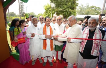 Honorable Governor inaugurating the stalls by cutting the ribbon.