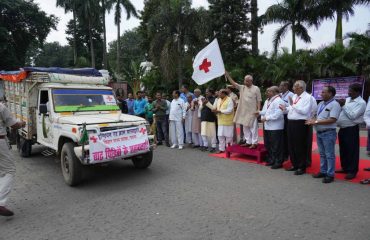 Honorable Governor flagged off vehicles carrying relief materials to help the flood victims.