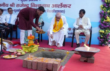 Honorable Governor performing the ritual of Bhoomi Pujan.