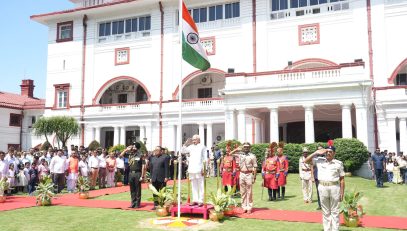 Honorable Governor saluting the National Flag.